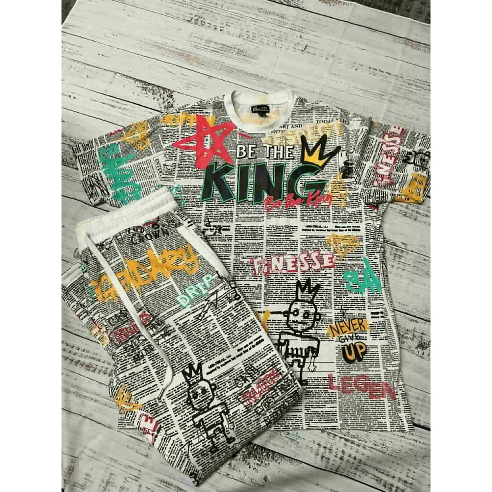 One Nation Mens 2XL Newspaper‎ Print Graphic T Shirt And Jogger Sweatpants Set